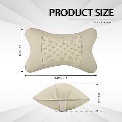 2 Pack Car Neck Pillow Soft Breathable Headrest Pillows for Driving Support, Universal Fit for Most Car Seats Decor Accessories（Beige White）