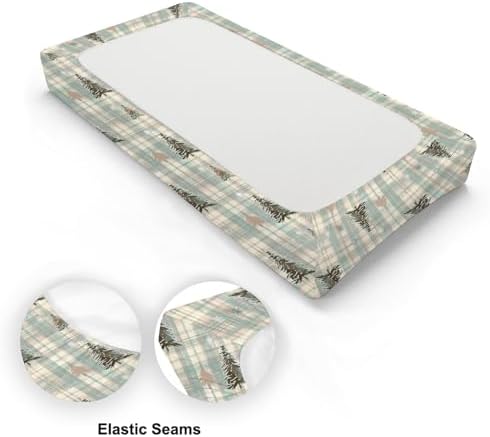 Christmas Trees Checkered Winter Holiday Pattern Baby Changing Pad Cover, Unisex Christmas Nursery Diaper Changing Table Pad Mat Sheet for Boys Girls-16x32