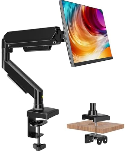 Single Monitor Mount, Gas Spring Arm for 17-32 inch Screens Adjustable Monitor Stand, Vesa Mount Stand with Clamp and Grommet Aluminum Base - Fits 4.4 to 22lbs LCD Computer Monitors HD09B-001
