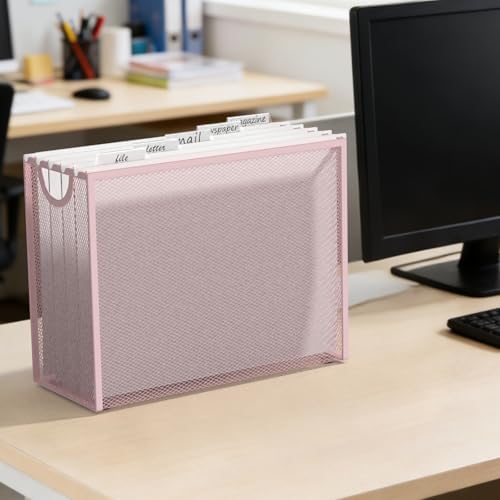 Sinboun Hanging File Organizer Includes 5 Hanging Folders for Office, Pink