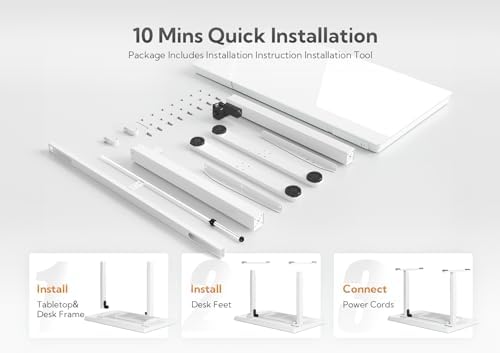Claiks Glass Standing Desk with Drawers & USB Ports 48x24 Inch, White