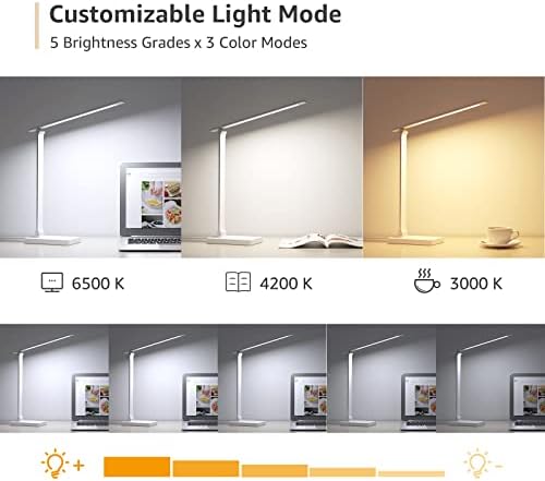 Lepro LED Desk Lamp with USB Charging Port for Dorm Room, 700LM 9.5W, White