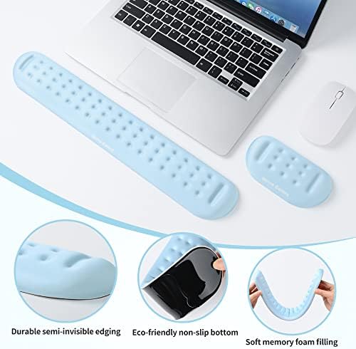 UnivoColors Light Blue Keyboard Wrist Support and Mouse Wrist Rest Set, Made of Memory Foam Soft Gel, Ergonomic Pad for Computer, Laptop, Mouse, Office, Gaming