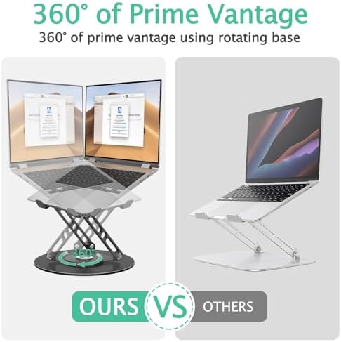 Laptop Stand for Desk Adjustable Computer Stand with 360 Rotating Base Ergonomic Laptop Riser Mount for Desk Foldable Protable Computer Desk Fits with MacBook Pro Air, Round Black