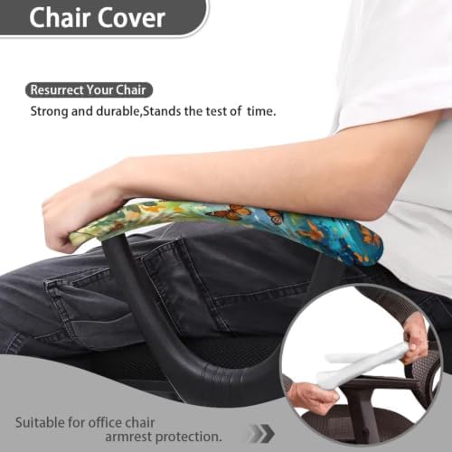 Butterfly Print Office Chair Arm Rest Slipcovers Covers Set of 2 Soft Stretchy Computer Chair Armrest Cover with Elastic Edge Universal Fits Rotating Desk Gaming Chairs
