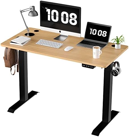 Shintenchi Standing Desk, Height Adjustable Electric Sit Stand up Desk, Ergonomic Rising Computer Table, 48x24 Inch Modern Lift Gaming Desk Workstation for Home Office, Black & Walnut