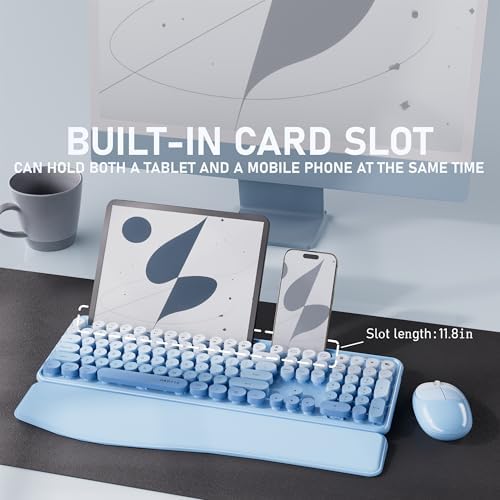 UBOTIE Wireless Keyboard and Mouse Combo, Phone Holder (Blue)
