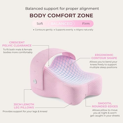 Knee Pillow for Side Sleepers, Alignment Pillow for Side Sleepers, Relief Hip & Sciatica Pain, Nourial Pillow Between Legs for Pregnant Women and Seniors (Pink)