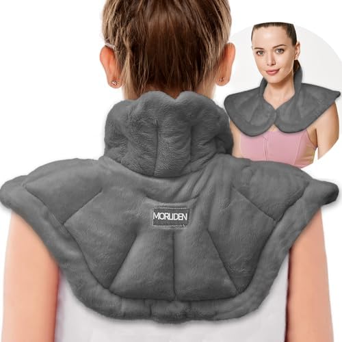 MORLIDEN Microwavable Heated Neck Wrap Warmer and Shoulder Weighted Heating Pad Microwave for Hot and Cold Compress - Dark Gray