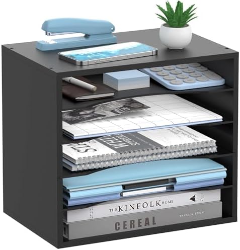 5-Tier Paper Organizer for Desk, Adjustable Mail Organizer, Black