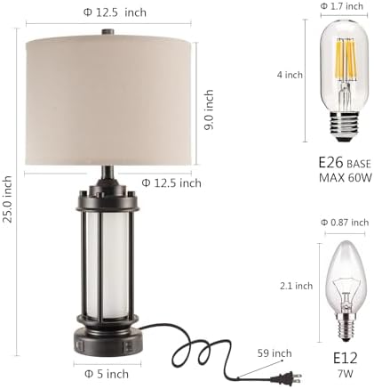AIEAMPDO 25'' Set of 2 Modern Table Lamps for Bedroom with 2 USB C+A Ports