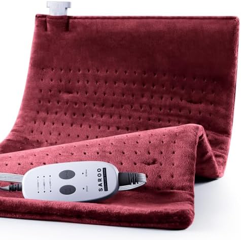 SAROO Massaging Weighted Heating Pad for Back Pain Relief,20"*24",Wine Red
