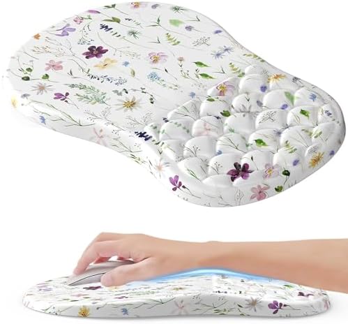 Ergonomic Mouse Pad with Wrist Rest, Soft Mousepad with Beautiful Flowers Plant，Memory Foam and Non-Slip Pu Base for Pain Relief, Gaming Mouse Pad for Desk, Home, Office