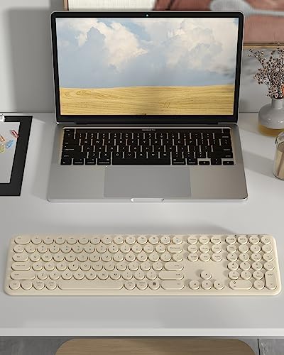 Quiet Wireless Keyboard, Round Keycaps, Low Profile Slim Design (Khaki)