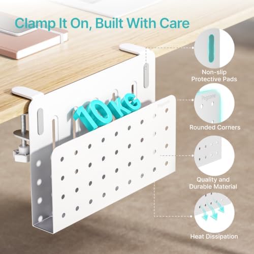 PEGZONE Desk Side Storage Organizer, Fits Flat Edge 0.4" to 2.2", White
