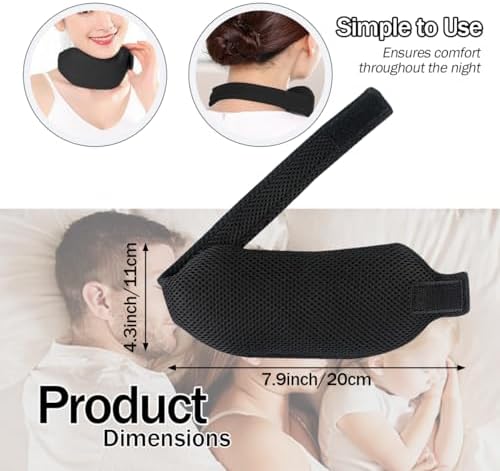 Neck Support Brace for Sleep & Post-Surgery Recovery, Adjustable Anti-Snoring Collar & Chin Up Alignment Device for Tonsil Adenoidectomy - Comfortable Mesh Design (Black)