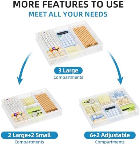Marbrasse Desk Drawer Organizer, Metal Mesh Drawer Organizer Tray with 5 Adjustable Compartments,Desk Organizers and Accessories for Home,Office,Kitchen,Makeup,Vanity (White,2Pack)