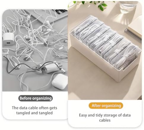 RayHenry 2 PCS Cable Organizer Box with 7 Clear Switch Case, Desktop Charger Cord Storage Organizer Box for Home Office Desk Accessories Wire Organization Stationery Supplies (white)
