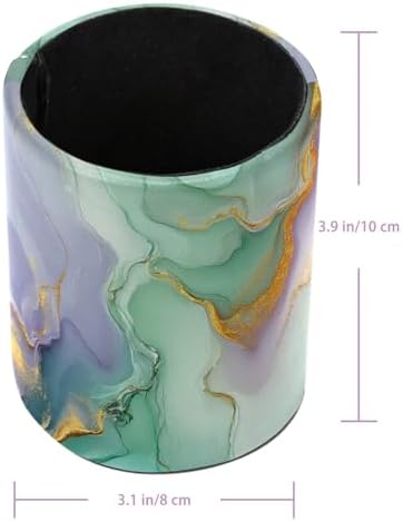 Teal Blue Marble Pen Holder Pencil Organizer Cute Pencil Cup Desk Decor Makeup Brush Holder PU Multifunctional Office Supplies for Home Classroom School