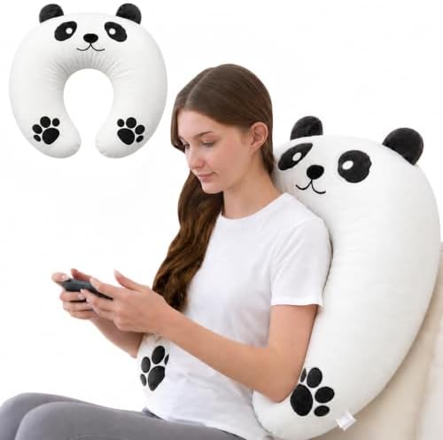 Lap Pillow, Cute Panda Crochet Pillow for Knitting, Crafting, Gaming, Reading and Phone Use on Bed, Sofa or Chair, U-Shaped Wrap Around Arm Support Cushion and Neck Pillow