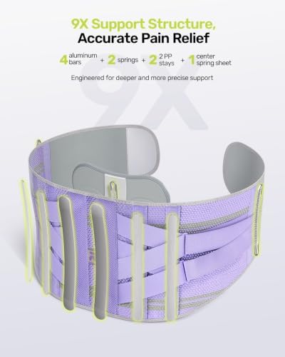 Rakiie Lower Back Brace for Women, 9X Support System, Purple XXL