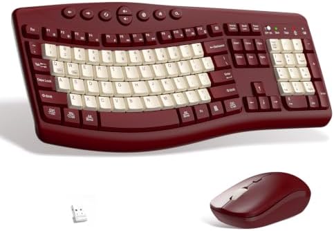 Wireless Keyboard and Mouse Combo Silent Ergonomic Curved Design for Office