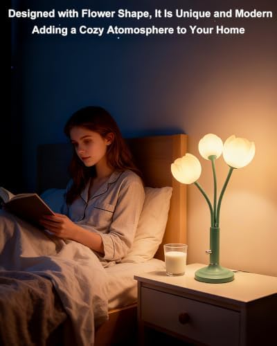 Lightdot Flower Green Table Lamp Dimmable 3 Bulbs Included Gift for Nursery