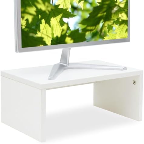 TEAMIX White Monitor Stand - 6.7 inch Tall, Wood Riser, Desk Organization