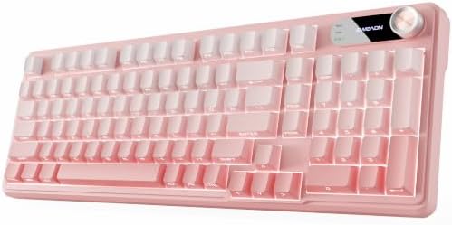 EWEADN V102 Wireless Keyboards, 98 Key Gaming Keyboard with Screen & Media Knob, Custom RGB Backlit, Tri-Mode BT5.0/2.4GHz/Wired Membrane Bluetooth Keyboard, Quiet Typing for PC/Mac-Gradient Pink