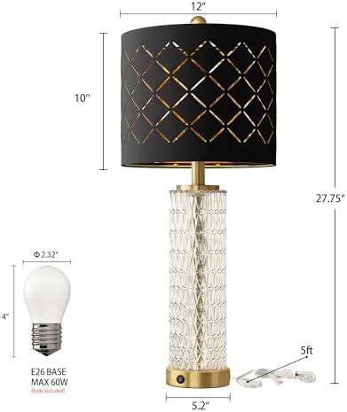 Oneach 27.75" Gold Black Table Lamps Set of 2 with Nightlight for Bedside