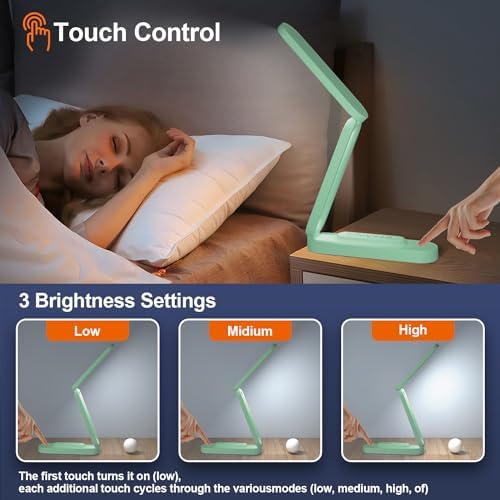 Giryuhd LED Desk Lamp for Office Home & Battery Operated Lamp Rechargeable Lamp Foldable & Portable Light, LED Desk Light Strip, 3 Brightness Dimmable Small Desk Lamp Wireless Reading Lamp