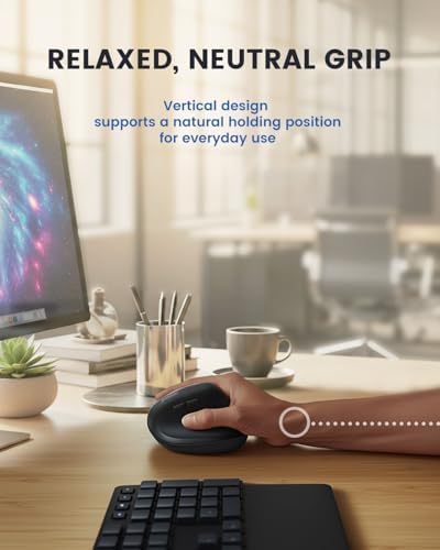 Perixx PERIMICE-608II Wireless Vertical Mouse, 2.4GHz, 6 Buttons, Adjustable DPI 800/1200/1600/2400, Right-Handed Design, USB Receiver, Black