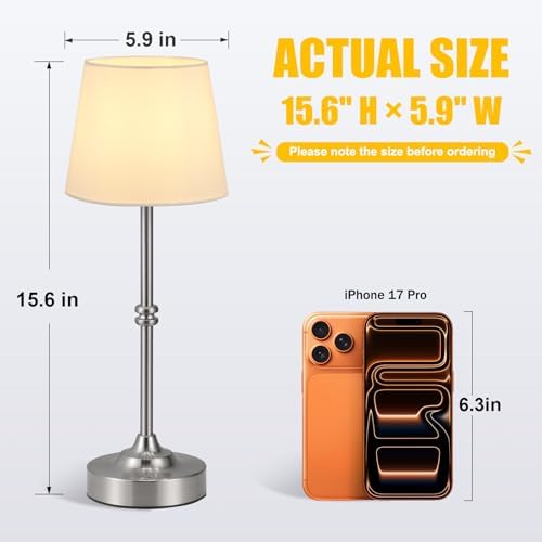 Kakanuo Rechargeable Cordless Table Lamp Silver - 1 Pack 4000mAh Battery Operated Lamp, 3000K Warm Light, Touch Control Stepless Dimming, for Bedside, Dining Table, Home Decor