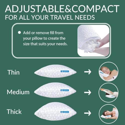 QUTOOL Cooling Pillow for Sleeping, CertiPUR-US Shredded Memory Foam Camping Pillow Set of 1, Backpacking for Hiking Gear, Portable Pillow with Travel Storage Bag, Soft Yet Support,White