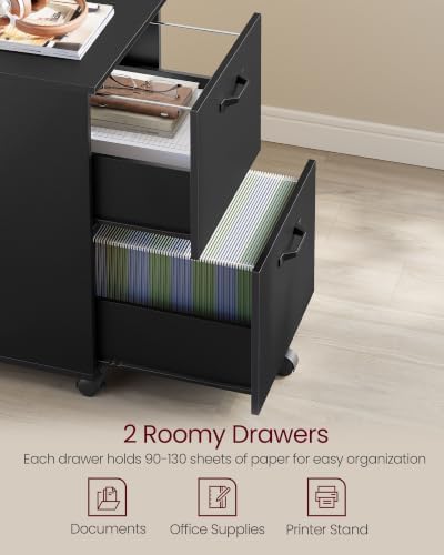 VASAGLE CUSTOS Collection - 2-Drawer File Cabinet, Small Rolling Filing Cabinet for Home Office, Printer Stand, for A4, Letter-Size Documents, 15.7 x 16.5 x 27.6 Inches, Matte Black UOFC040B16V2S