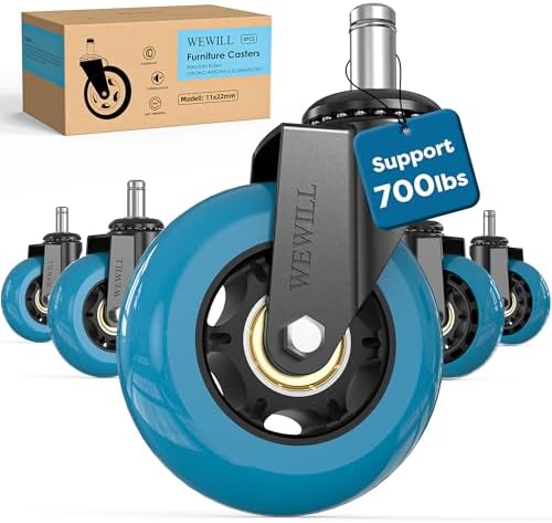 WEWILL Office Chair Wheels - Rubber Casters Replacement Universal Fit 98% Chair(Set of 5) Heavy Duty 3 Inch Smoothly & Quietly Safe for All Floor, Hardwood, Tile, Carpet, Noise Free - Navy