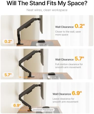 monTEK Aluminum Single Monitor Arm for 17-32" Screens, Holds 19.8 lbs