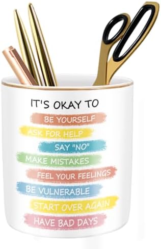 Large Capacity Pen Holder for Desk, Ceramic Pencil Holder Pen Cup Marker Holder Makeup Brush Holders, Desk Accessories & Workspace Organizers for Home, Office, Inspiring Words