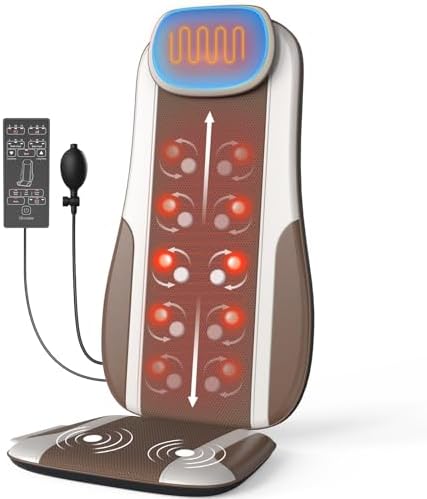 Shiatsu Back Massager with Heat, Massage Chair Pad Seat Cushion for Stress Relief, Deep Tissue Kneading & Roller, 2 Vibration Motors, Back Waist Hip Massager, PU Leather, with 2 Adapters
