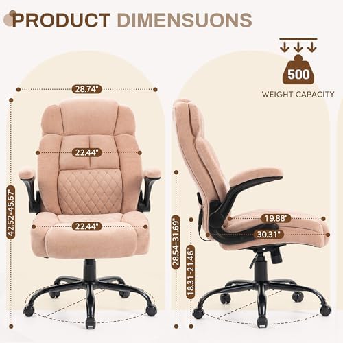 Massage Office Chair,500LBS Ergonomic Rocking Executive Desk Chairs with 4 Points Vibration&Heat,Padded Flipup Armrests for Big and Tall Office Chair,Swivel Computer Chair Pink