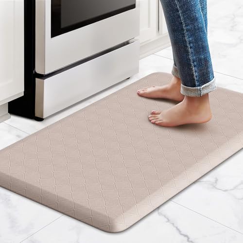 HappyTrends Kitchen Runner Rugs Anti-Fatigue mats,17.3"x 28",Non Slip Waterproof Ergonomic Comfort Mat for Kitchen, Floor Home, Office, Sink, Laundry,Khaki
