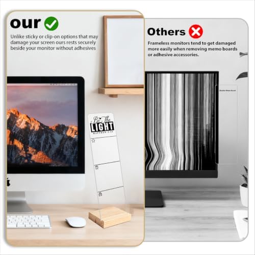 Sticky Note Holder,n Monitor Memo Board, Acrylic Post It Note Holder with Wooden Base, Includes 100 Notes, Desk Organizer, Christian Quote “Be The Light Matthew 5:14”