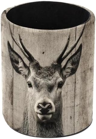 Leather Pen Holder for Desk, Ancient Wooden Wall Deer Pencil Cup Pen Organizer Makeup Brush Holder for Office Home Kids Countertop Desk Accessory Storage