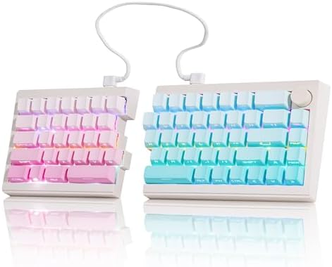 ZORNHER ST68 Wireless Ergonomic Split Mechanical Keyboard,65% Pink & Blue Custom Creamy TKL Keyboard with Knob,Lighted Up PBT Keycaps,Pre-lubed Linear Switches,Hot-Swappable,RGB Backlit