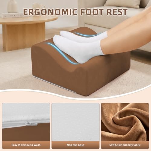 Work Foot Rest Under Desk,Ergonomic Footrest&Washable Cover Brown