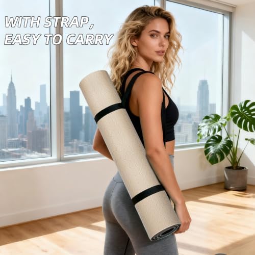ILILI 10mm Extra Thick, TPE Yoga Mat, 76×28 Inch Extra Long, Carrying Strap