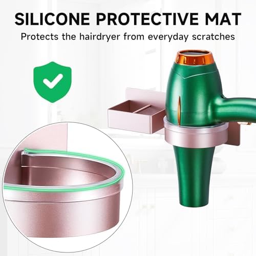 Hair Dryer Holder Wall Mounted, Hair Straightener Holder, Blow Dryer Holder Adhesive, Hair Tool Organizer for Flat Iron, Hairdryer, Curling Iron Holder for Bathroom Vanity Barber Shop (Rose Gold)