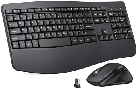 Wireless Keyboard and Mouse Combo, 2.4G Ergonomic Wave Keys, Black