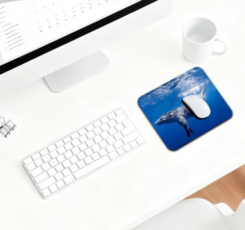 9.5x7.9 Inch Office/Gaming Mouse Pad, Deep Blue Sea Whale Majestic Underwater Marine Organism, Cute Anti-Slip Mat for Desk Decor