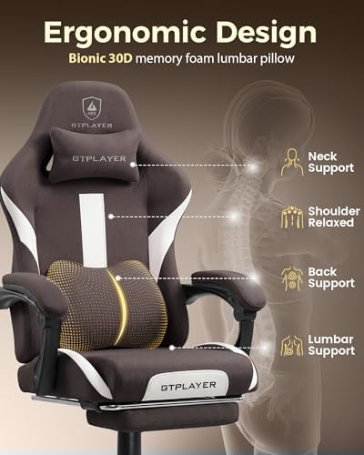 LUCKRACER Big and Tall Gaming Chair, 350Lbs Heavy Duty Office Chairs High Back Computer Chairs with Foot Rest Wide Cushion Lumbar Support Desk Chair Comfy for Adults Breathable Fabric, Brown